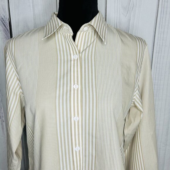 Pendleton Shaped Fit Button Up Shirt Sz 10 Petite Tan White Striped Long Sleeve - Picture 2 of 10